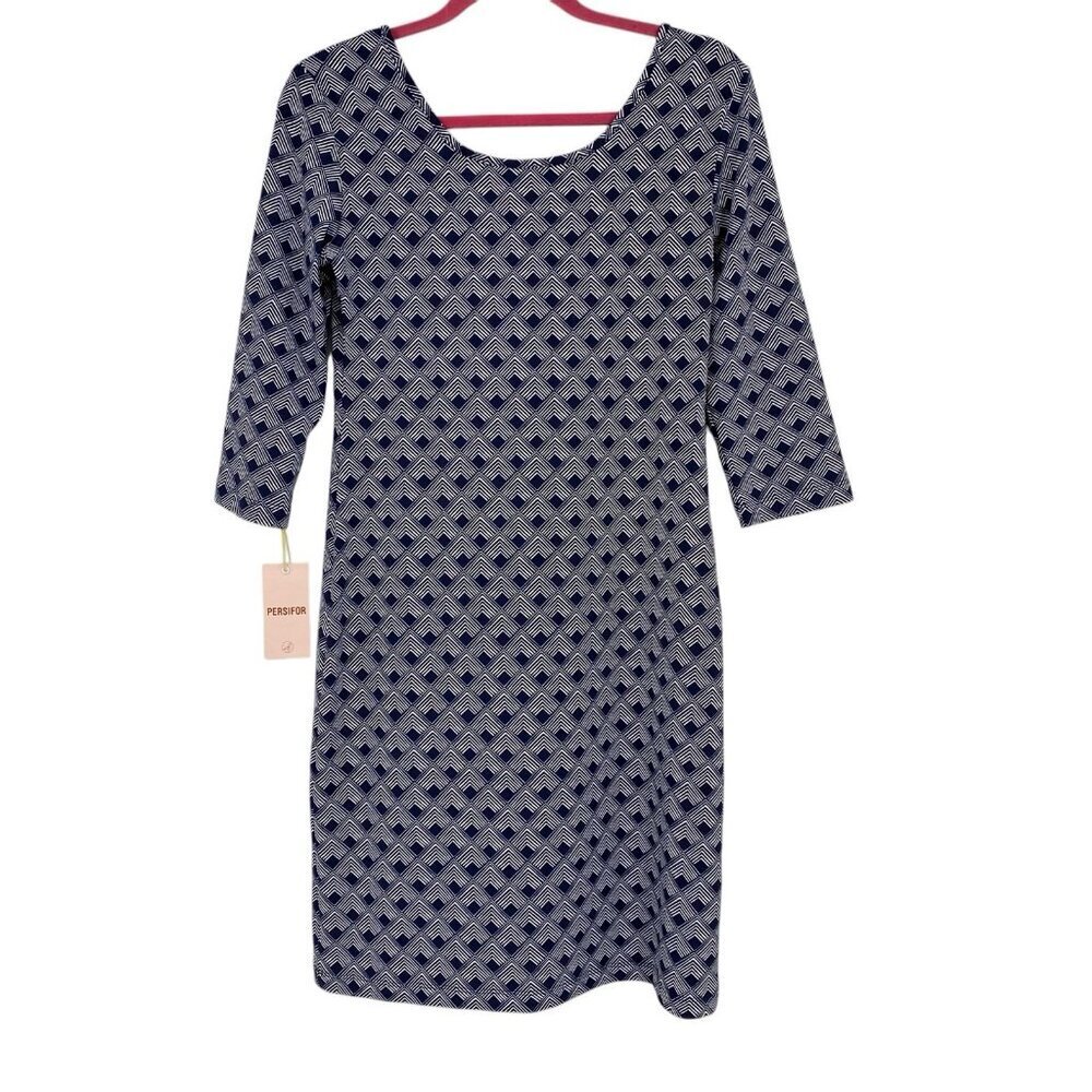 Persifor Women’s Size S Kilpatrick Olafer Knit Dress Bleu Geo Print Scoop Neck - Picture 2 of 10